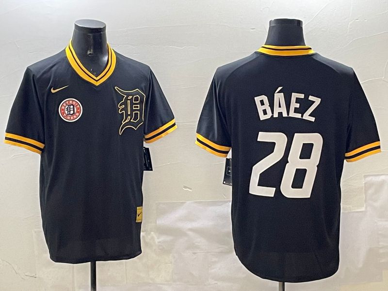 Men Detroit Tigers 28 Baez Black Gold Game 2025 Nike MLB Jersey style 6